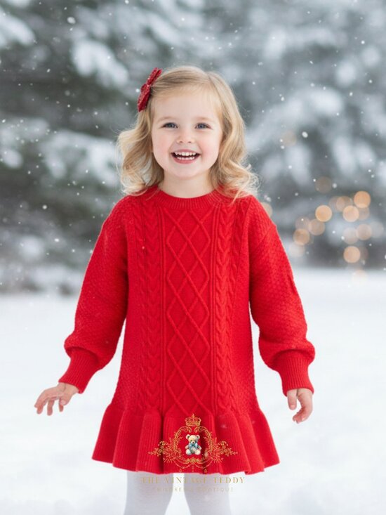 Other - NWT Pretty Girls Knit Sweater Dress Long Sleeve Knitted Christmas Red 5T-6T